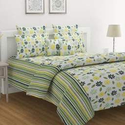 SWAYAM Green & White Floral 160 TC King Bedsheet with 2 Pillow Covers-image-77