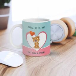 eCraftIndia Multicolor Ceramic Teddy Holding Heart Balloon Printed Coffee Mug (0.25 L)-30