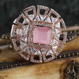 KARATCART Rose Gold-Plated Pink & White Cubic Zirconia Studded Handcrafted Finger Ring-image-66