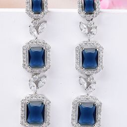 KARATCART Silver-Plated Contemporary American Diamond Drop Earrings-17