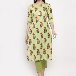 Indibelle Women Green Printed A-Line Kurta-image-19