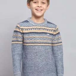 Monte Carlo Kids Blue Self Design Full Sleeves Sweater-image-92