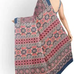 KIAARON Ethnic Motifs Linen Blend Block Print Saree image 2
