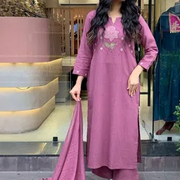 URMIR FASHION Women Ethnic Motifs Embroidered Regular Thread Work Kurta with Palazzos & With Dupatta-picture-1