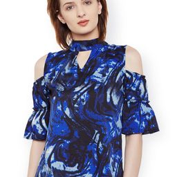 Belle Fille Women Blue Printed Cold Shoulder Styled Back Top-image-66