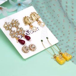 Karatcart Handcrafted Kundan Drop Earrings - Set of 4-47