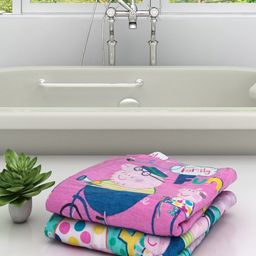 Athom Trendz Set Of 2 Peppa Pig Printed 350 GSM Pure Cotton Bath Towels for Kids-10