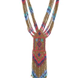 RICHEERA Pink & Blue Antique Gold-Plated Beaded Tasselled Multistranded Necklace-image-7