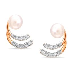 Mia by Tanishq Nature's Finest 14k Gold Graceful C-Shape Pearl Diamond Stud Earrrings for Women-24