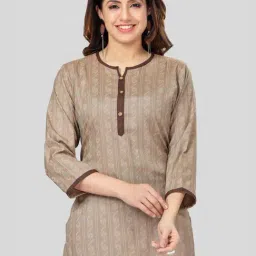 Saree Swarg Beige Woven Pattern Straight Short Kurti-image-99