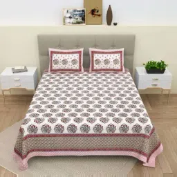 Bella Casa Ethnic Collection Red Cotton 180 TC Bedsheet with 2 Pillow Covers-picture-16
