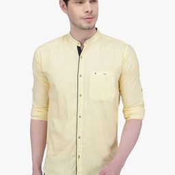 Kuons Avenue Men Yellow & Cream-Coloured Slim Fit Solid Casual Shirt-picture-16