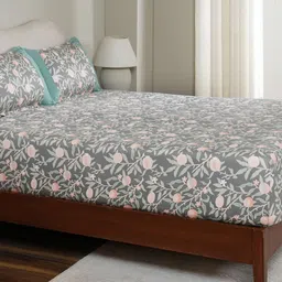 MASPAR Green & White Floral Printed Cotton 200 TC Single Bedsheet Set 1.52 x 2.24 m-image-62