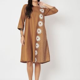 9rasa Floral Printed Three-Quarter Sleeves A-Line Dress-image-20