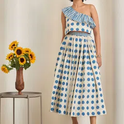 Maisolos Polka Dots Printed Flared Midi Skirt-image-18