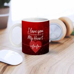 eCraftIndia Red Ceramic I Love You With Every Beat Of My Heart Printed Coffee Mug (0.25 L)-47