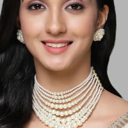 Karatcart Pearl Multilayer Beaded Choker Necklace Set for Women-image-46