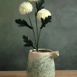 HABERE INDIA Green & White Ceramic Flower Vase-image-75