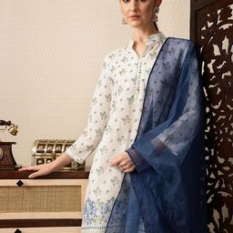 House of Pataudi Floral Printed Jashn Kurta with Palazzos & Dupatta-picture-11