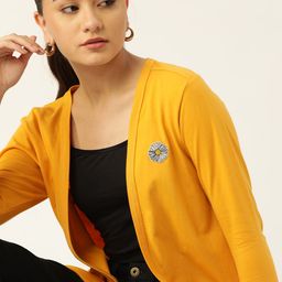 DressBerry Women Mustard Yellow Shrug With Applique Detail-14
