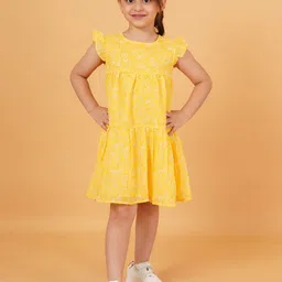 Creative Kids Floral Print Flutter Sleeve Georgette A-Line Dress-55