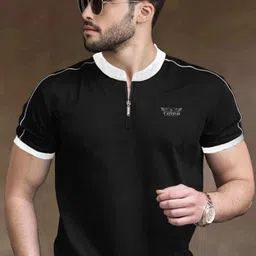TRIPR Men Solid Mandarin Collar T-shirt-image-56