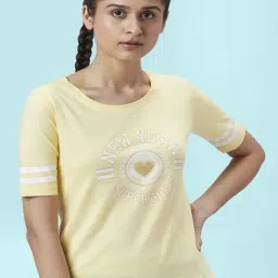 Ajile by Pantaloons Yellow Cotton Graphic Print Sports T-Shirt-image-90