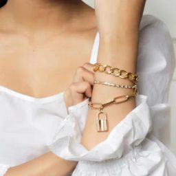 ToniQ Linked Stones Charm Padlock Stack Bracelet for Women - Set of 3-image-88