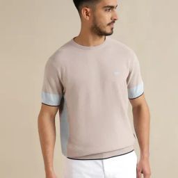 ANDAMEN Light Khaki Regular Fit Crew T-Shirt-image-20