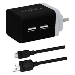 Pinnaclz 2.4Amp Dual USB Output Wall Charger with Micro USB Cable (PNZ WC-3, Black and Grey)-21