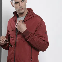 The Indian Garage Co Men Maroon Solid Bomber Jacket-image-34