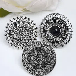 Anouk Set Of 3 Silver-Plated & Black Oxidised Stone-Studded  Rings-picture-42