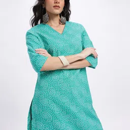 Anouk Bandhani Printed Pure Cotton V-Neck Straight Kurta-image-46