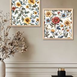 WALLLANE Brown & White 2 Pieces Floral Printed Wooden Wall Art-image-14