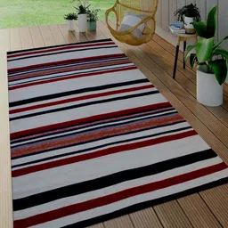 MRIC White Striped Handmade Woollen Carpet-image-48