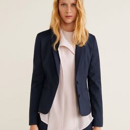 MANGO Women Navy Blue Solid Single-Breasted Casual Blazer-image-50