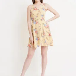 DODO & MOA Yellow Printed A-Line Dress-image-32