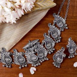 TEEJH Oxidized Silver-Plated Jewellery Set-43