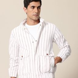 Mr Bowerbird Stand Collar Striped Bomber Jacket-9
