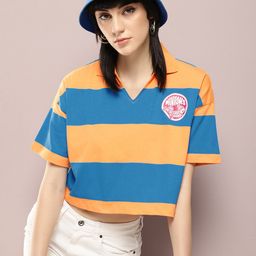 Kook N Keech Minions Striped Polo Collar Drop-Shoulder Sleeves Pure Cotton Boxy T-shirt-image-4