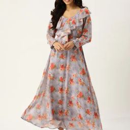 Deewa Grey Floral Print Gown-image-66