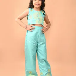 LilPicks Kids Turquoise Embroidery Top with Plazzos-image-61