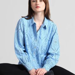 Only Blue Cotton Self Shirt-image-55