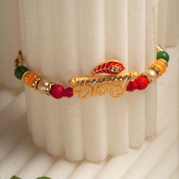 PANASH Gold-Toned Pearl Beaded Rakhi With Roli Chawal-image-52