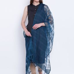 AURELIA Teal Blue Self-Checked Dupatta-image-51