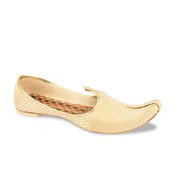 DESI COLOUR Men Gold-toned Woven Design Mojaris-picture-9
