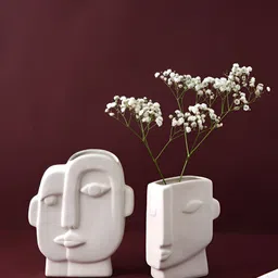 Aura White 2 Pieces Face Like Ceramic Vases-image-18