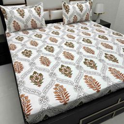 Pure Decor Brown & White Ethnic Motifs 200 TC Queen Bedsheet with 2 Pillow Covers-image-69