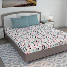 Divine Casa Floral Blend Cotton King Bedsheet with 2 Pillow Covers - Off White & Light Orange-14
