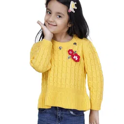 JoE Hazel Full Sleeves Daffodil Detailed Woven Design Pullover Sweater - Yellow-picture-7